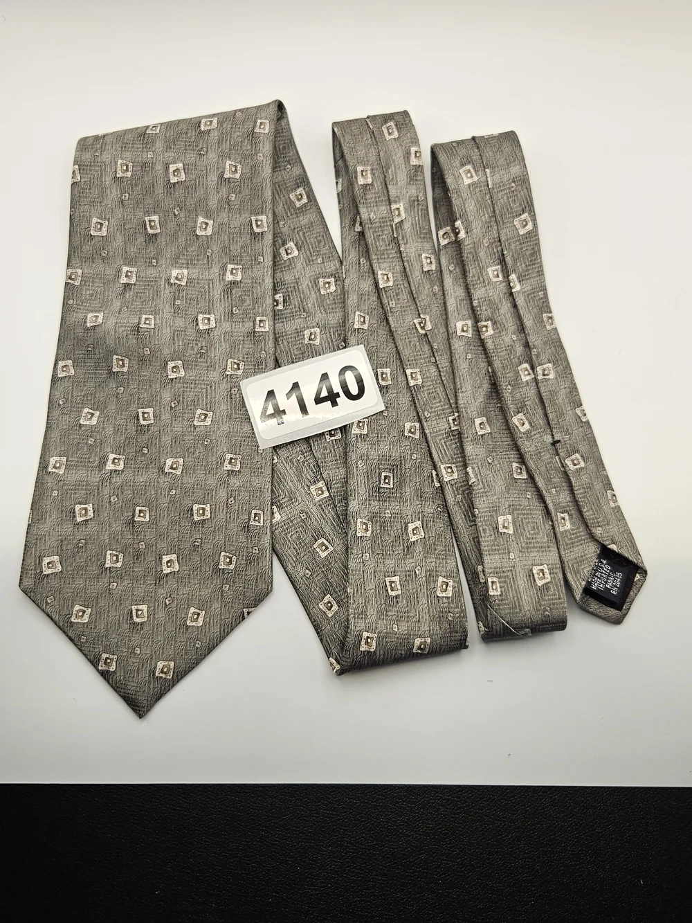 Stafford Gray Textured Tie with Cream Square Motif Silk #4140